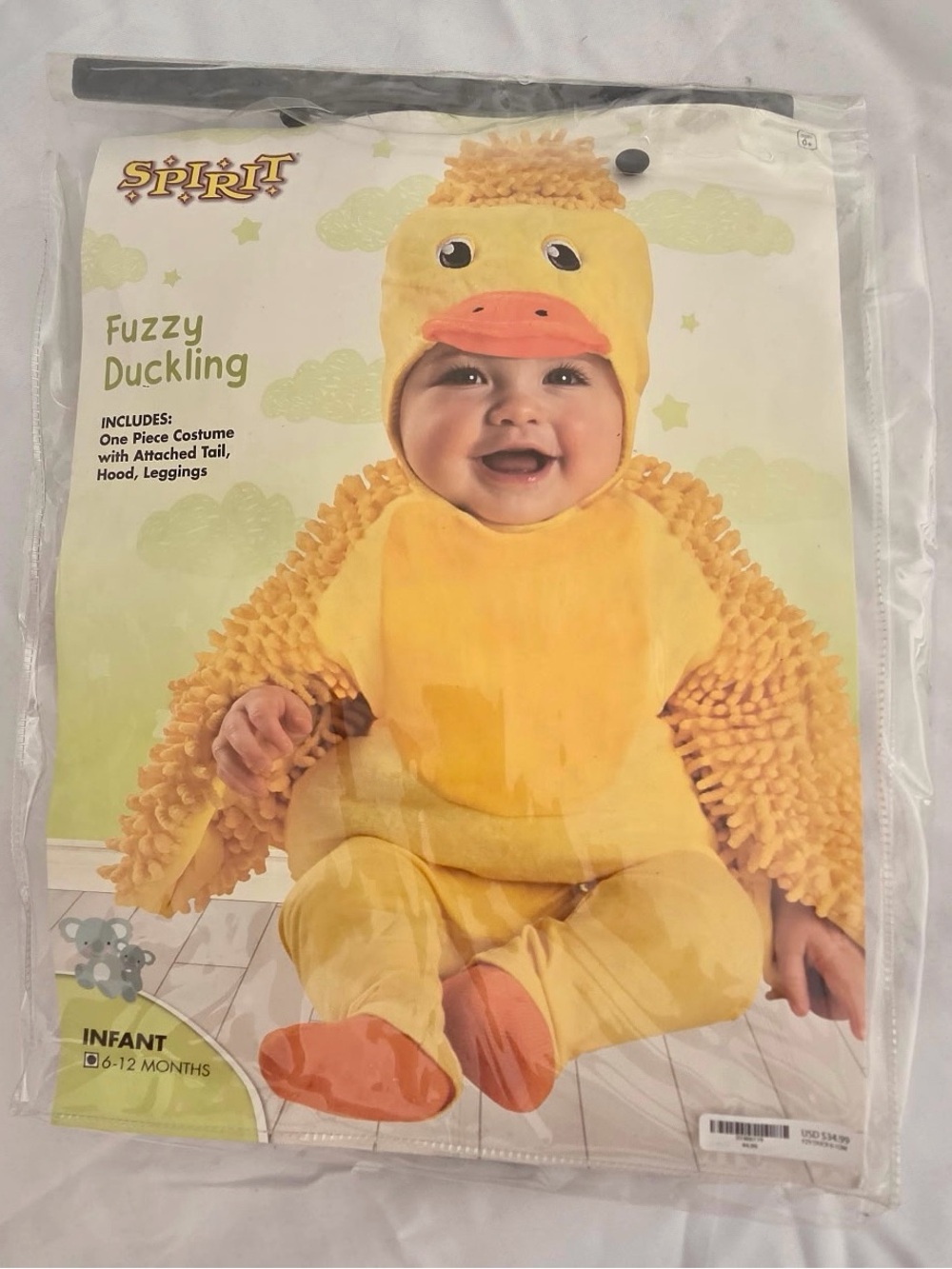 Spirit Halloween Fuzzy Duckling Infant Costume - Yellow with Orange Beak & Feet